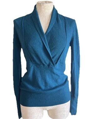 Banana Republic Cashmere Blend Ribbed Shawl Collar Faux Wrap Sweater S